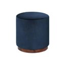 Ver imagem 1 de Puff Barcelona Decorativo com Veludo Azul e Base Madeira