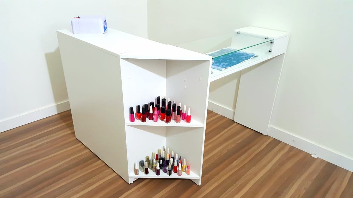 Mesa em L Manicure e Atendimento Branca