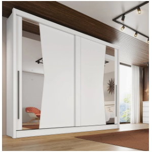 Guarda Roupa Casal 2 Portas de Correr com Espelho Geom - Móveis Novo Horizonte - Branco