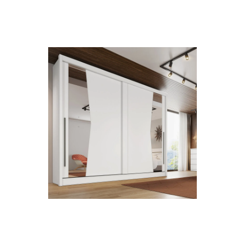 Guarda Roupa Casal 2 Portas de Correr com Espelho Geom - Móveis Novo Horizonte - Branco