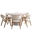 Ver imagem 2 de Mesa Redonda Tampo de Vidro Verbena 135cm Off White N01 com 6 Cadeiras Nadja Linho Cru - Lyam Decor