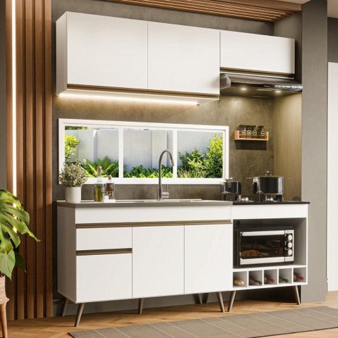 Armário Cozinha Modulada Compacta com Balcão para Forno/Cooktop 190cm Florença Multimóveis