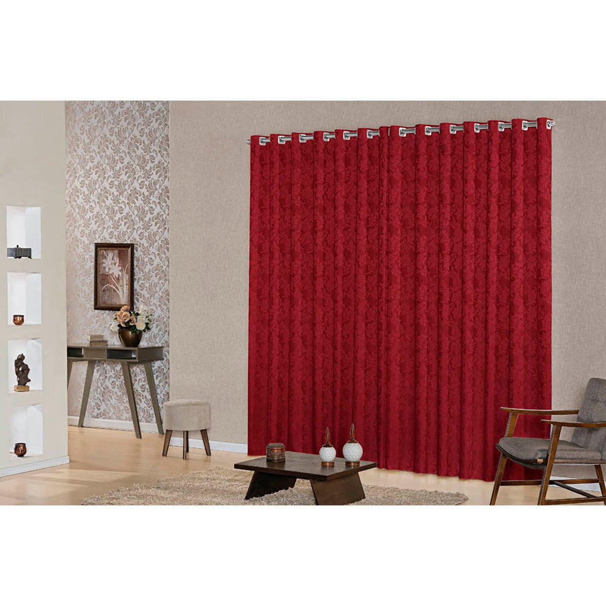 cortina sala jacquard semi blackout vermelho 4,00x2,50