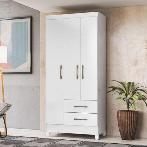 Guarda-roupa Solteiro 3 Portas 2 Gavetas Lima - Branco - Moval