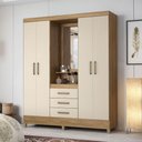 Ver imagem 1 de Guarda Roupa Casal Vicenza 4 Portas de Bater 3 Gavetas MDP com Espelho Amendola-Off White Demóbile