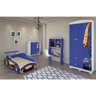 Quarto Infantil Carro Cama + Guarda Roupa + Cômoda + Escrivaninha Stock Car Valen Azul - 1