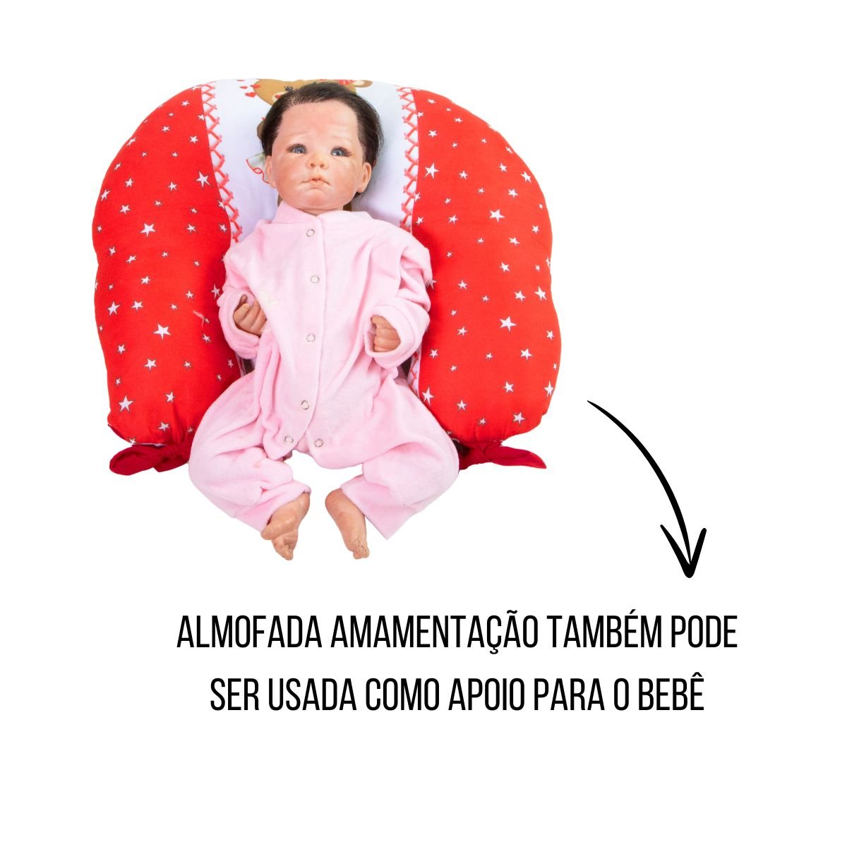 Almofada Amamentação Estampada Bebê Menina com Enchimento e Zíper - Ursa Love Vermelho - 8