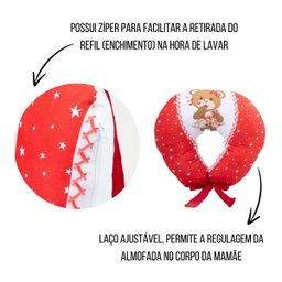 Almofada Amamentação Estampada Bebê Menina com Enchimento e Zíper - Ursa Love Vermelho - 7