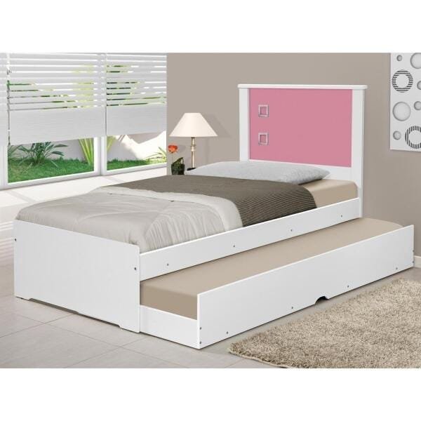 Cama De Solteiro Bibox Barcelona Branco/ Rosa - Tebarrot - 1