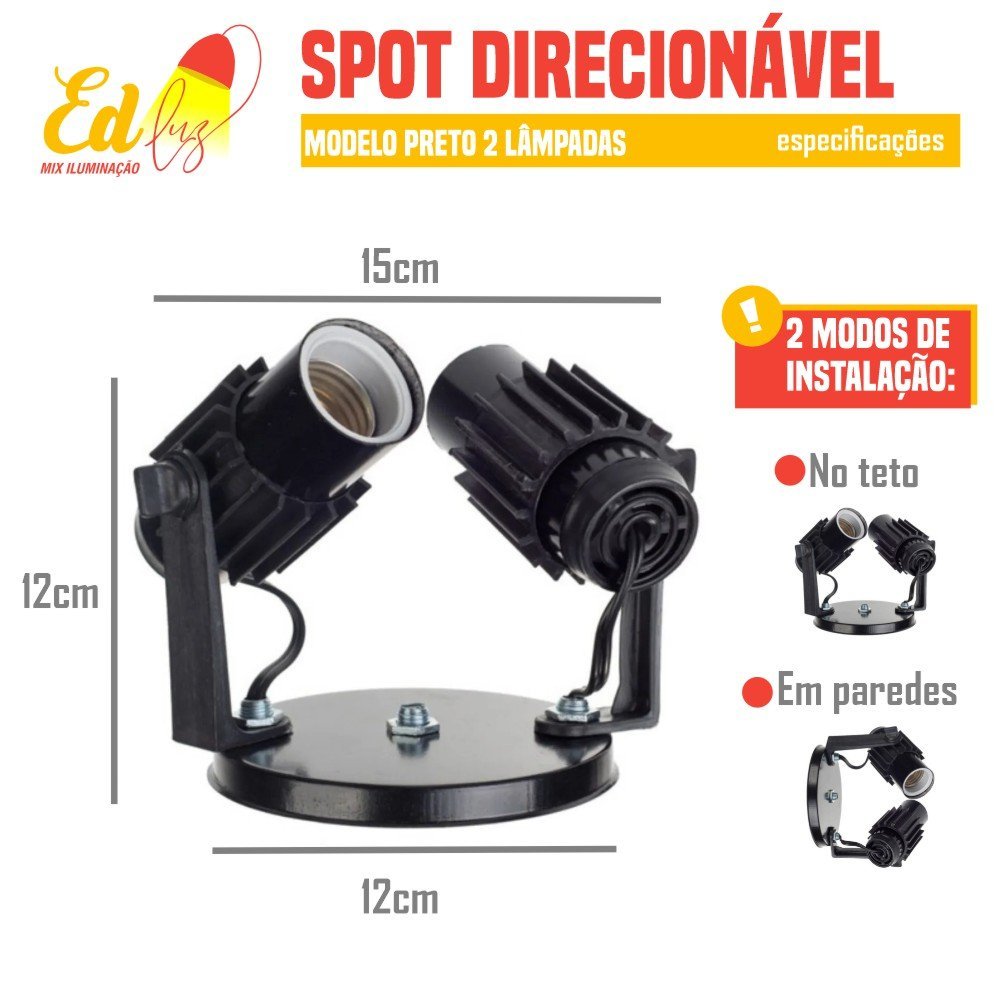 Spot Aletado Duplo Preto 2 Lp Luminárias Led Premium - 2