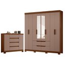 Ver imagem 1 de Guarda Roupa Casal Doble 08 Portas com Espelho e Cômoda Sapateira Atena Nogueira Capuccino - Móveis