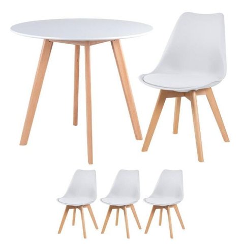 Conjunto de Mesa de Jantar Leda 90cm Branco + 3 Cadeiras Estofadas Leda Branco