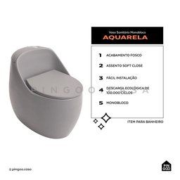 Vaso Sanitário Monobloco Caixa Acoplada Privada Aquarela Pingoo.casa - Cinza - 2