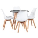 Ver imagem 1 de Conjunto de Mesa Redonda Leda 80cm Preto + 4 Cadeiras Estofadas Leda Branco