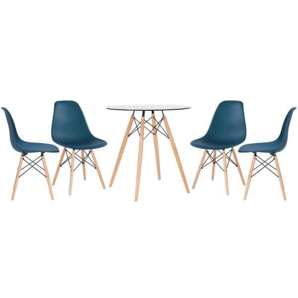 Conjunto de Mesa de Vidro Eames 70cm + 4 Cadeiras Eiffel Dsw Azul Petróleo - 1