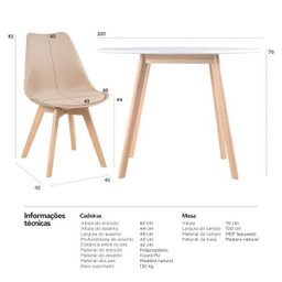 Conjunto de Mesa de Jantar Leda 100cm Branco + 4 Cadeiras Estofadas Leda Nude - 10