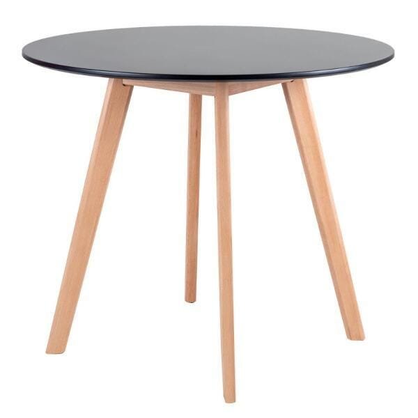 Conjunto de Mesa de Jantar Leda 90cm Preto + 3 Cadeiras Estofadas Leda Creme - 6