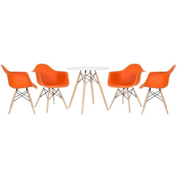 Conjunto de Mesa Eames 70cm Branco + 4 Cadeiras Eiffel Daw com Braços Laranja - 1