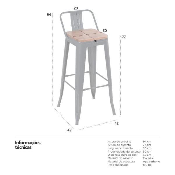 Banqueta alta Iron Tolix com encosto e assento de madeira marrom canela - Cinza escuro - 4
