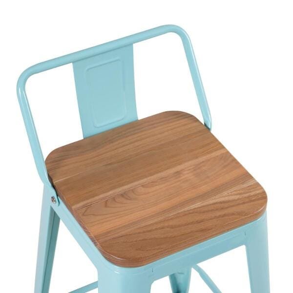 Banqueta alta Iron Tolix com encosto e assento de madeira rústica clara - Azul tiffany - 3