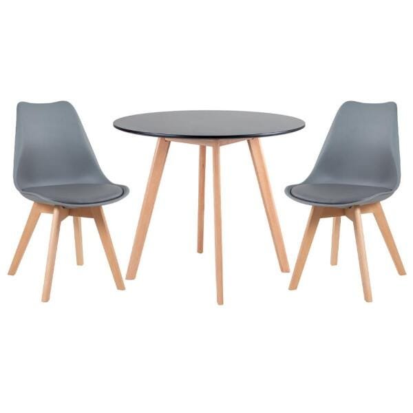 Conjunto de Mesa de Jantar Leda 90cm Preto + 2 Cadeiras Estofadas Leda Cinza Escuro - 1