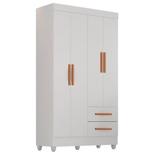 Guarda Roupa Solteiro Lite 4 Portas e 2 Gavetas Branco - Móveis Leão Branco
