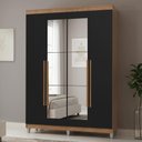 Ver imagem 1 de Guarda-Roupa Solteiro com Pés 4 Portas Batentes com Espelho Rustic/Preto/Rustic Netuno Madesa