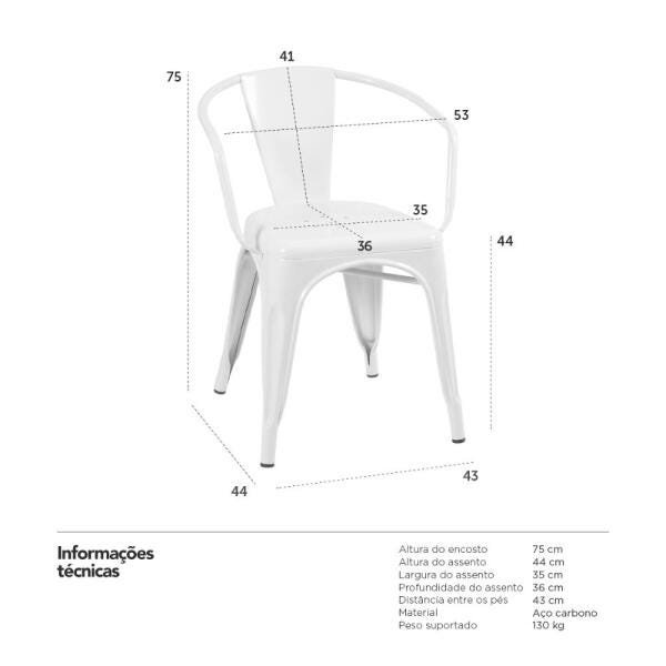 Kit 4 Cadeiras Iron Tolix com Apoio de Braços - Branco - 7