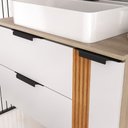 Ver imagem 3 de Gabinete Banheiro Ripado Dolphin 80cm (gabinete+cuba+espelheira+tampo Vidro) Madeirado / Branco