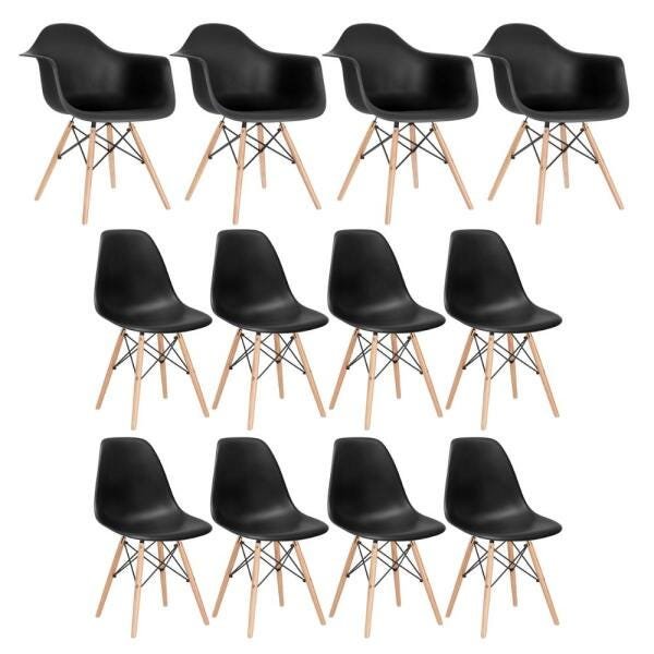 Kit 4 Cadeiras Eames Daw com Braços + 8 Cadeiras Eiffel Dsw - Preto - 1