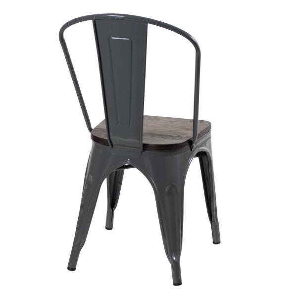 Kit 2 Cadeiras + 2 Banquetas Altas Tolix com Encosto - Cinza Escuro com Assento de Madeira Rú - 6