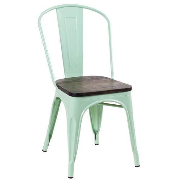 Kit 4 Cadeiras + 2 Banquetas Altas Tolix com Encosto - Verde Claro Assento Madeira Rústica - 5