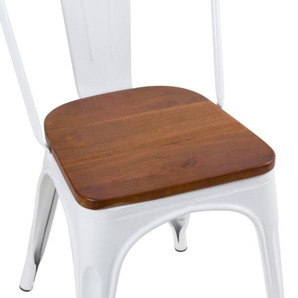 Kit 4 Cadeiras + 2 Banquetas Altas Tolix com Encosto - Branco com Assento de Madeira Marrom - 7