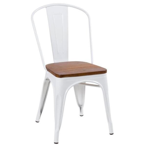 Kit 4 Cadeiras + 2 Banquetas Altas Tolix com Encosto - Branco com Assento de Madeira Marrom - 5