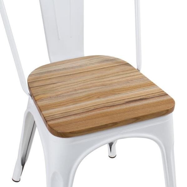 Kit 6 Cadeiras + 4 Banquetas Altas Tolix com Encosto - Branco com Assento de Madeira Rústica - 7
