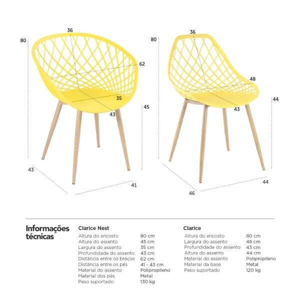 Kit 2 Cadeiras Clarice Nest com Braços + 4 Cadeiras Cleo - Amarelo - 7