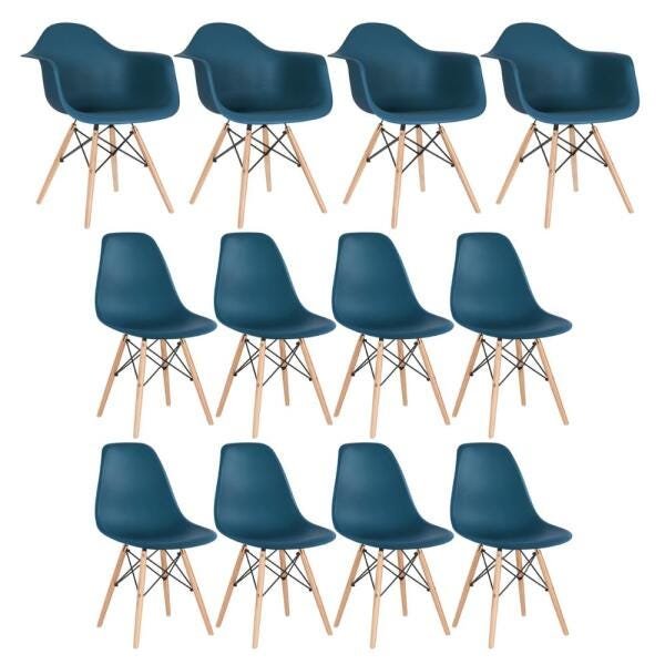 Kit 4 Cadeiras Eames Daw com Braços + 8 Cadeiras Eiffel Dsw - Azul Petróleo - 1