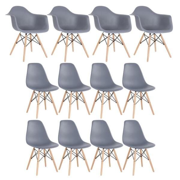 Kit 4 Cadeiras Eames Daw com Braços + 8 Cadeiras Eiffel Dsw - Cinza Escuro - 1