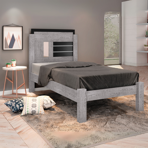 Cama Solteiro Quarto Madeira Mdf com Pés Resistente Amanda:cinza