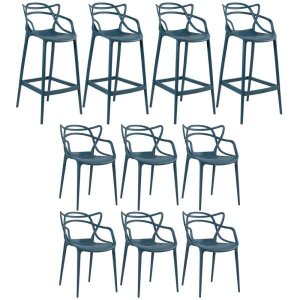 Kit 6 Cadeiras e 4 Banquetas Altas Masters Allegra - Azul Petróleo