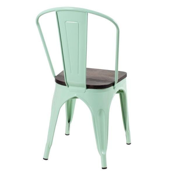 Kit 2 Cadeiras + 2 Banquetas Tolix com Encosto Alto - Verde Claro Assento Madeira Rústica Escura - 7
