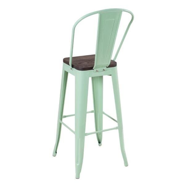 Kit 2 Cadeiras + 2 Banquetas Tolix com Encosto Alto - Verde Claro Assento Madeira Rústica Escura - 4