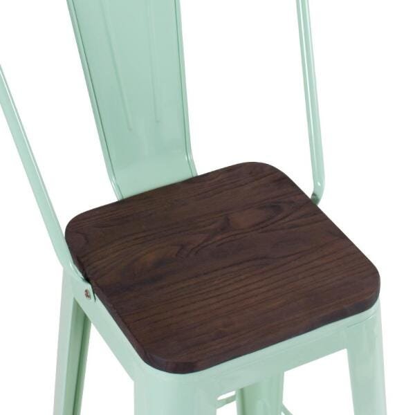 Kit 4 Cadeiras + 2 Banquetas Tolix com Encosto Alto - Verde Claro Assento Madeira Rústica Escura - 5
