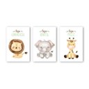 Ver imagem 1 de Kit 3 Quadros Decorativos em Mdf Safari Baby Aquarela