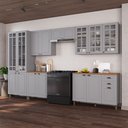 Ver imagem 1 de Cozinha Modulada 6 Peças 1 Cristaleira 2 Balcão com Tampo 3 Aéreos 100% MDF com Vidro Bari Cinza/Titânio Fosco