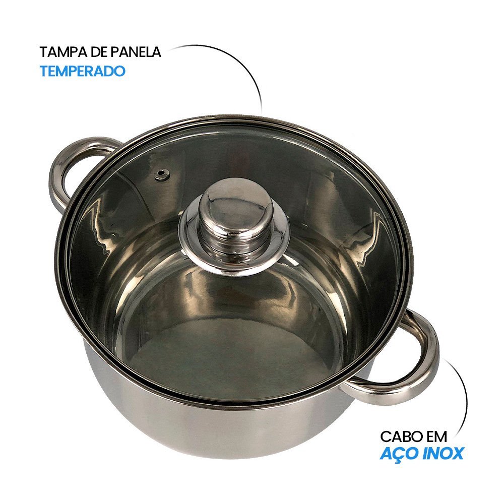 Conjunto Panelas 5 Peças Tampa Vidro Aço Inox - 5