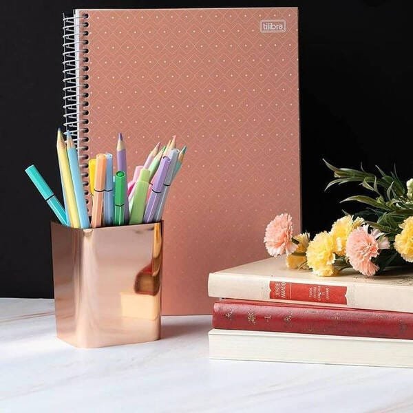 Kit 2 Porta Objetos Organizadores De Escritório Porta Lápis Rose Gold Metalizado Dello - 4