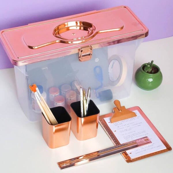 Kit 2 Porta Objetos Organizadores De Escritório Porta Lápis Rose Gold Metalizado Dello - 2
