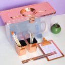 Ver imagem 2 de Kit 2 Porta Objetos Organizadores De Escritório Porta Lápis Rose Gold Metalizado Dello