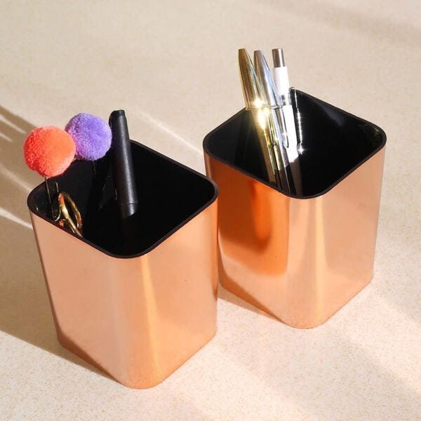 Kit 2 Porta Objetos Organizadores De Escritório Porta Lápis Rose Gold Metalizado Dello - 5